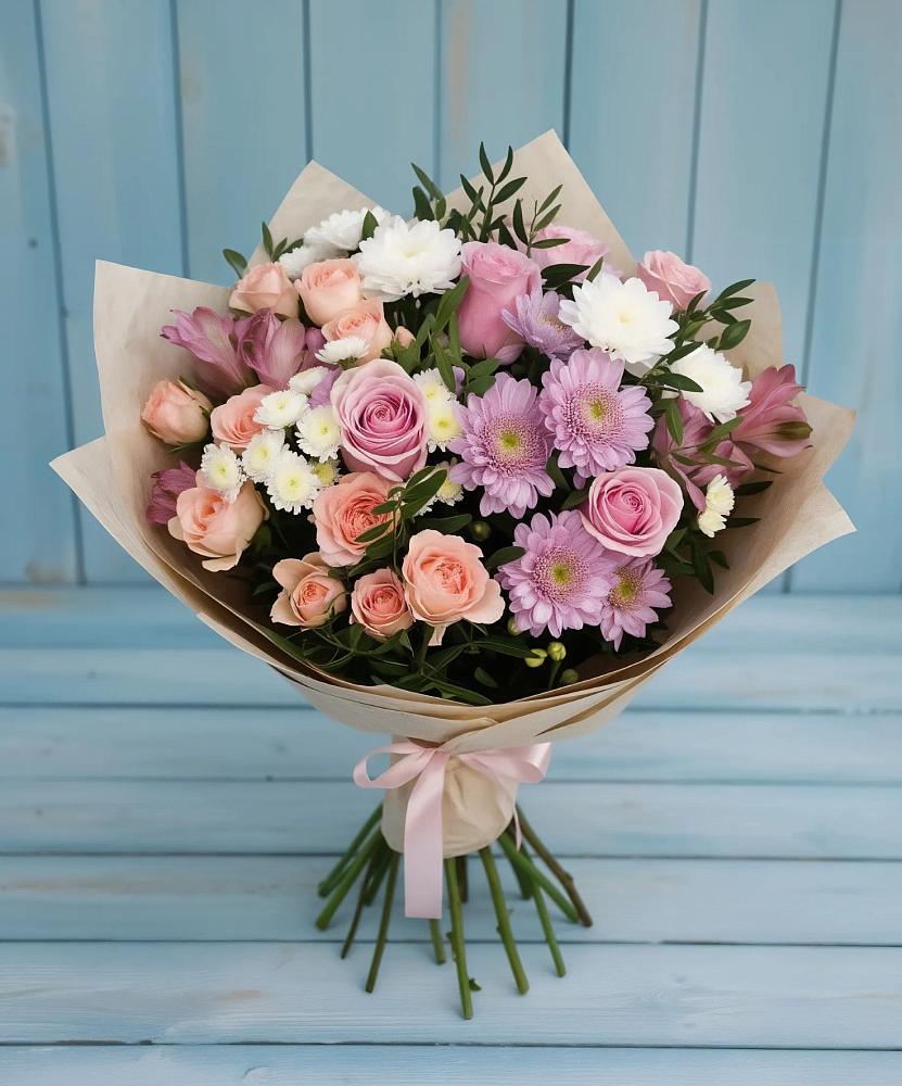 Букет цветов из: Хризантемы, Розы и Альстромерии в Демидове