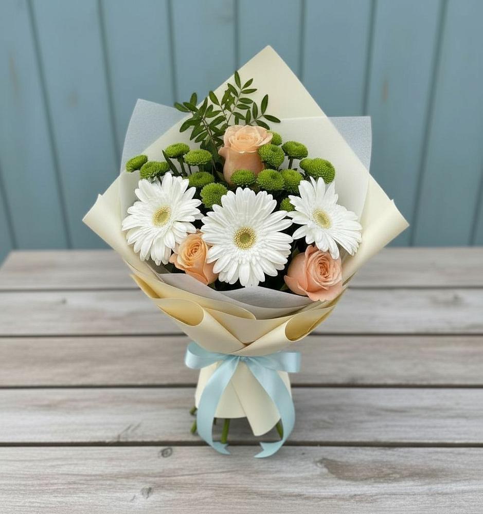 Букет цветов из: Герберы, Розы и Хризантемы в Демидове