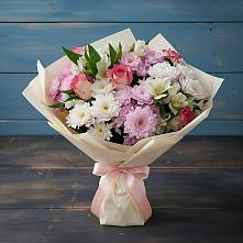 Букет цветов из:  Хризантемы, Альстромерии и Розы #REPLACE_PRED# Демидове