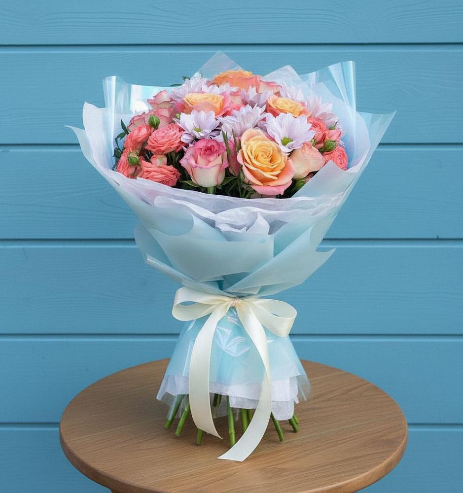 Букет цветов из: Хризантемы и Розы в Демидове