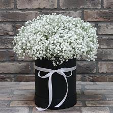 Цветочная композиция из Гипсофила в шляпной коробке в Демидове